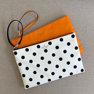 Kate Spade Polka Dot Wristlet Set Orange Clutch & Black Ivory Bags NEW